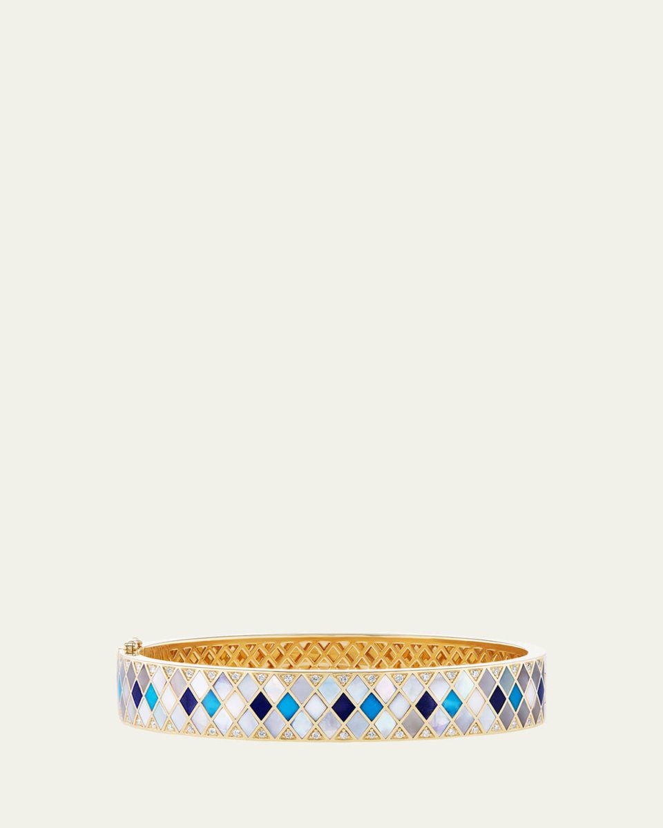 Temple Tile Inlay Bangle in 18K Yellow Gold with Diamonds